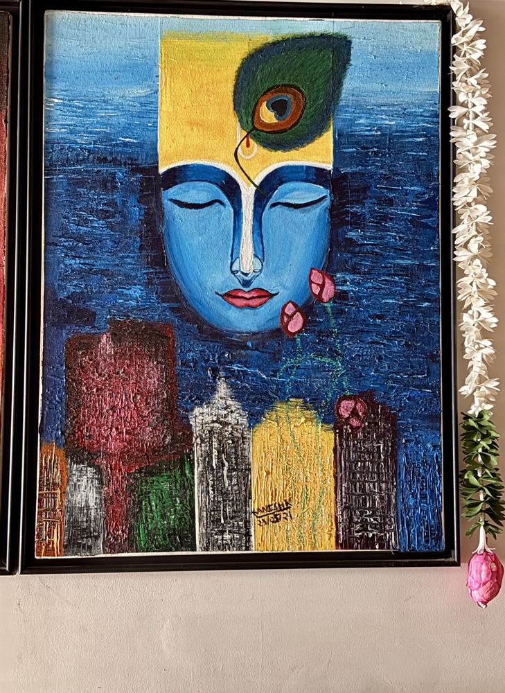 Krishna and the city, painted by me