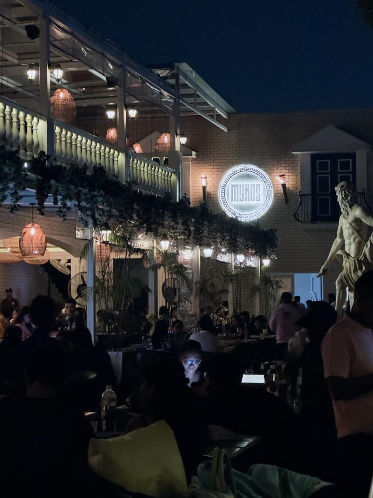 Mykos restaurant at night