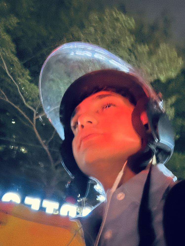 Helmet selfie night blurred