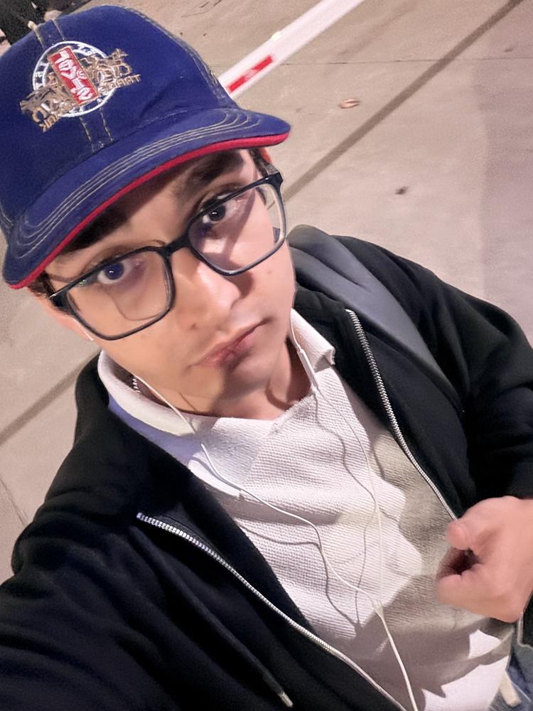 Night selfie blue cap jacket